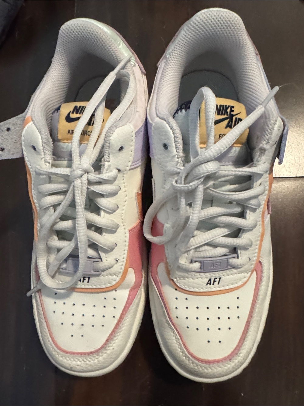 Nike Air Force 1 Low White Sneakers with Pink, Lavender & Peach Accents